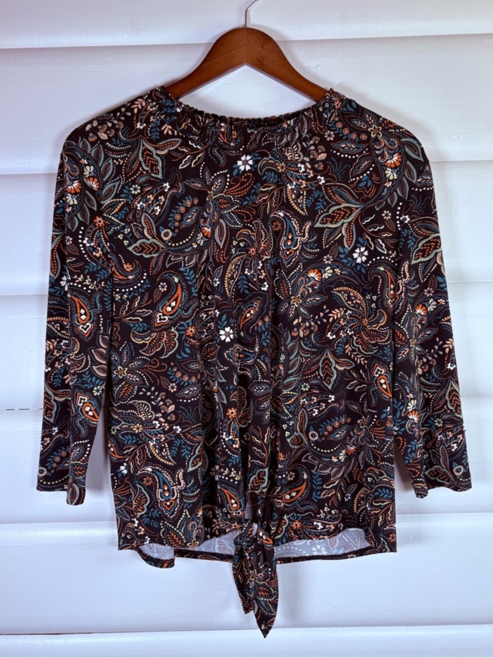 Kim & Cami Paisley Boho Tie Front 3/4 Sleeve Blouse Small